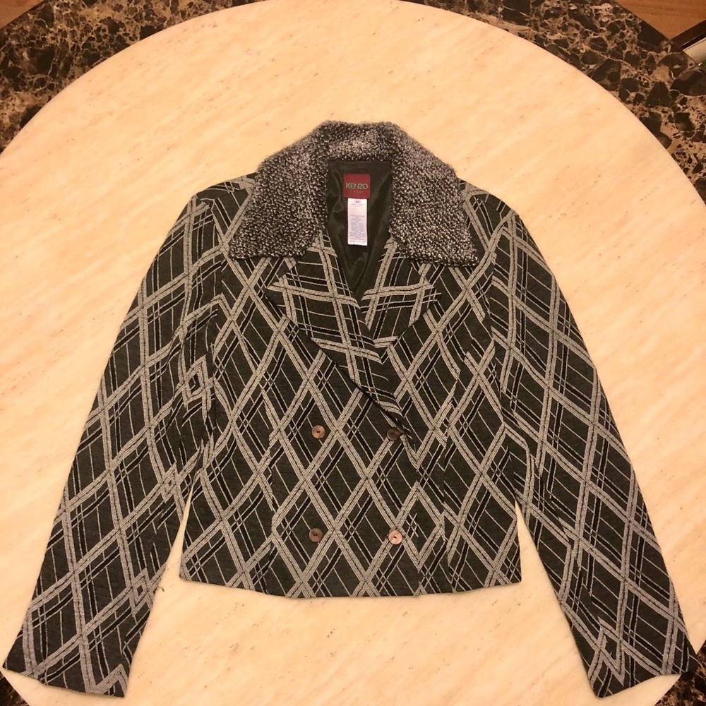 Auth New KENZO Wool-Blend Patterned Jacket Size 42